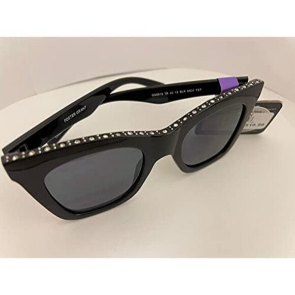 Foster Grant Women S Bedazzled Frame Black Cat Eye‎ Sunglasses - Picture 2 of 4